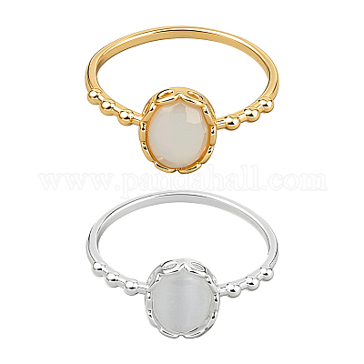 2 шт. 2-х цветные кольца из латуни и кошачьего глаза для женщин RJEW-GO0001-24-1