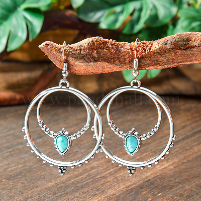 Серьги-подвески из сплава и акрила в стиле бохо WGAEF55-12-1