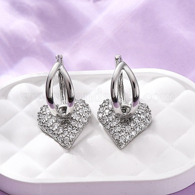 Латунные серьги-кольца из прозрачного кубического циркония EJEW-D322-08P-1