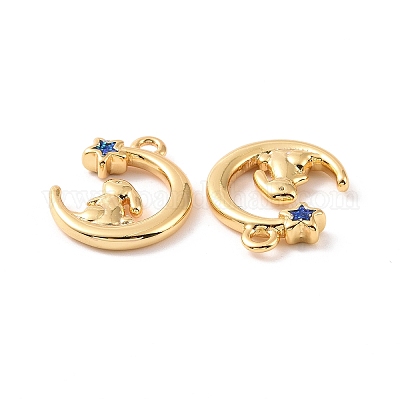 Луна с кроликом подвески из латуни с эмалью KK-G435-08G-1