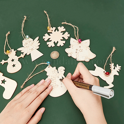 11 стиль незаконченного деревянного рождественского подвесного украшения HJEW-WR0001-06-1