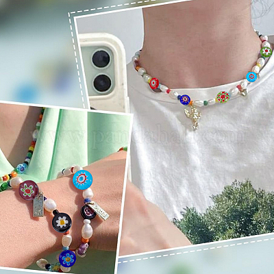 100 шт. плоские круглые стеклянные бусины миллефиори ручной работы LK-HY0001-02-1