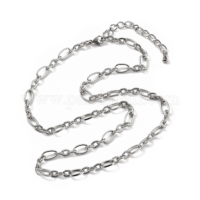 Ожерелья из текстурированной овальной цепочки из нержавеющей стали 304 толщиной 5.5 мм NJEW-T016-12P-1
