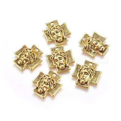 Крест сплава тибетского стиля с подвесками сплава Иисуса для ювелирных изделий пасхи GLF10674Y-NF-1