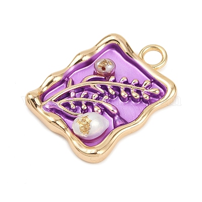 Латунная эмаль и натуральный жемчуг прямоугольник с подвесками-цветами KK-K351-51G-03-1