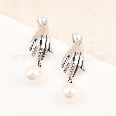 Серьги-гвоздики из хирургической нержавеющей стали 316 с круглыми пальцами EJEW-C160-08P-1