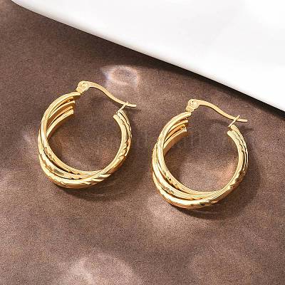 Серьги-гвоздики с тройным кольцом из нержавеющей стали 304 EJEW-P324-09G-1