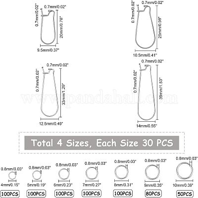 Комплекты фурнитуры для сережек-колец из нержавеющей стали 316 и комплекты фурнитуры для открытых соединительных колец из нержавеющей стали 304 STAS-UN0010-30-1