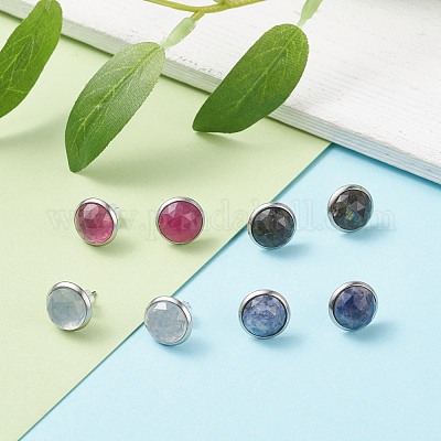 Купол из натурального драгоценного камня / полукруглые серьги-гвоздики для женщин EJEW-JE04800-1