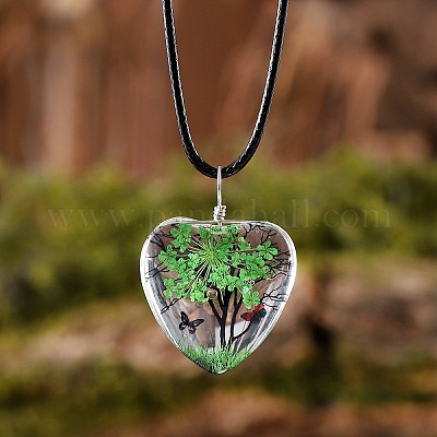 Подвеска в форме сердца из стекла с сушеным цветком и деревом внутри FS-WG87A6D-04-1