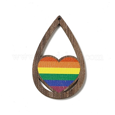 Большие подвески из осинового дерева с принтом в виде радуги/гордого флага WOOD-G014-02B-1