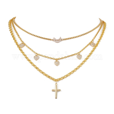 Ожерелья с подвесками из латуни и нержавеющей стали с микропаве и прозрачными циркониями NJEW-JN04874-1