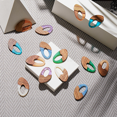 Подвески из прозрачной смолы и непрозрачной смолы и орехового дерева RESI-SZ0001-09-1