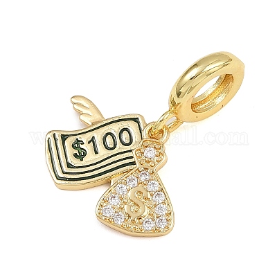 Латунные микро-паве прозрачные кубические цирконии 100 доллар европейские подвески-шармы KK-I352-17G-1