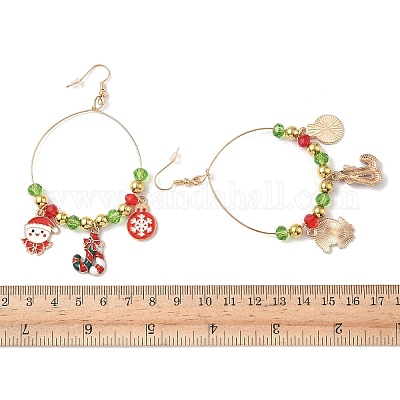 Серьги-подвески из сплава с эмалью в рождественской тематике EJEW-B068-01G-03-1