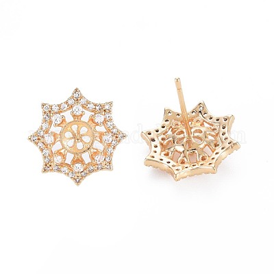 Латунные микро-паве прозрачные серьги-гвоздики из циркония KK-S364-131-1