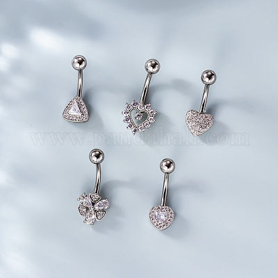 Кольца для живота с изогнутой штангой из хирургической нержавеющей стали 316L с прозрачным кубическим цирконием WG7644D-02-1