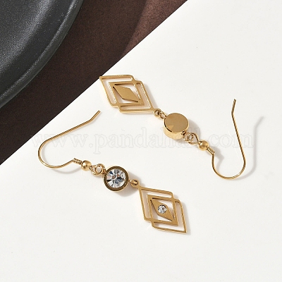 Серьги-подвески в форме ромба из нержавеющей стали 304 EJEW-Z129-12G-02-1