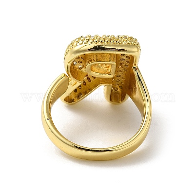 Открытое кольцо-манжета из латуни с надписью микро паве для женщин с прозрачным кубическим цирконием RJEW-N046-03R-G-1