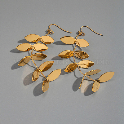 Серьги-подвески в форме листьев из нержавеющей стали 304 PC8769-1