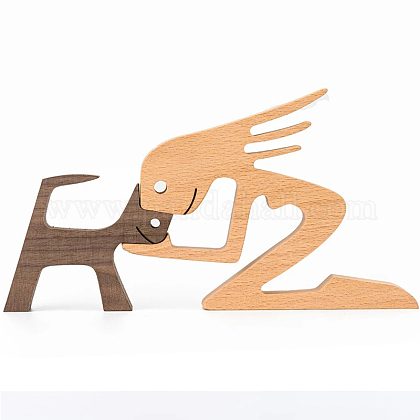 Woman & Dog Handmade Wood Carving Ornaments DJEW-PW0001-25D-1