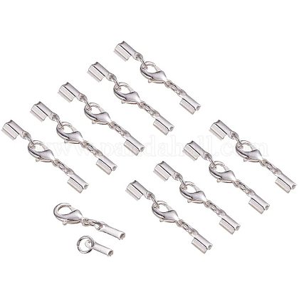 PandaHall Elite 20 Sets Silver Color Brass Lobster Claw Clasps Fold Over Cord End Caps Terminators Crimp End Tips for Jewelry Making KK-PH0035-33S-1