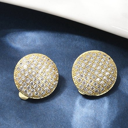 Полукруглые латунные клипсы с микропаве из прозрачных кубических цирконий EJEW-M082-14G-1