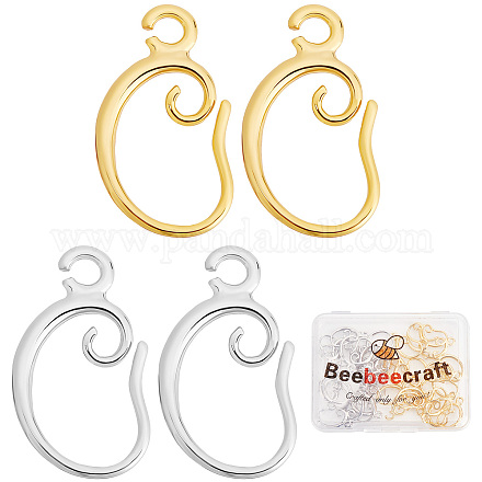 Beebeecraft 40Pcs 2 Colors Earring Hooks 18K Gold & Platinum Plated Brass Ear Wire with Open Loop 15x10mm Dangle Earring Findings for Jewelry Making KK-BBC0002-65-1
