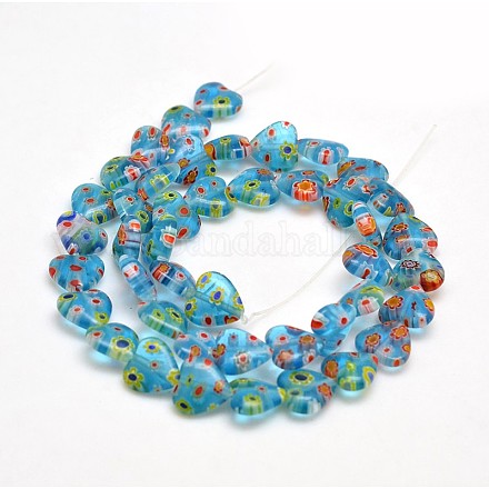 Handmade Millefiori Glass Heart Bead Strands LK-P018-04-1