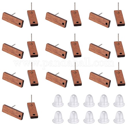 Sunnyclue 15 par de accesorios para aretes rectangulares de madera de nogal EJEW-SC0001-28-1