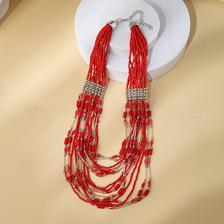 Многорядные ожерелья из стеклянных бусин в стиле бохо NJEW-H063-01P-04-1