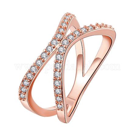 Классические полые кольца из латуни с цирконием из настоящего розового золота для женщин RJEW-BB05766-7RG-1
