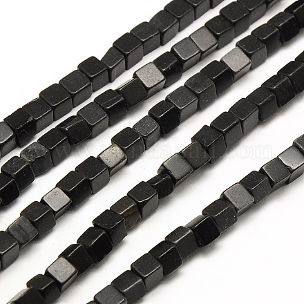 Natural Black Stone Cube Beads Strands G-A128-C04-1