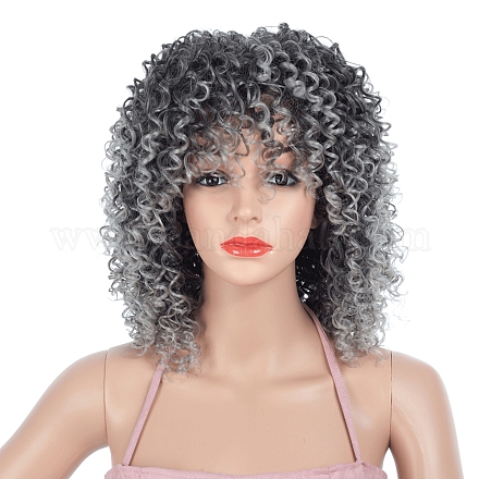 爆発的なヘッドウィッグ  アフリカのかつら女性の短い巻き毛ふわふわ  高温耐熱繊維のかつら  濃いグレー  13.7インチ（35cm） OHAR-G009-02-1