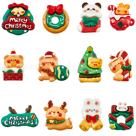 72шт 12 вида стилей Рождественская тема непрозрачные кабошоны из смолы RESI-SC0005-73-1