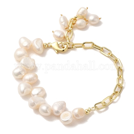 Natural Pearl Charm Bracelets BJEW-C051-06G-1