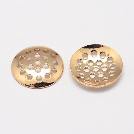 グレードaaa真鍮製指輪/ブローチ篩いパーツ  穴あきディスクのセッティング  穴あきディスクのセッティング  カドミウムフリー＆ニッケルフリー＆鉛フリー  ゴールドカラー  12x2mm  穴：1mm KK-E711-089G-NR-1