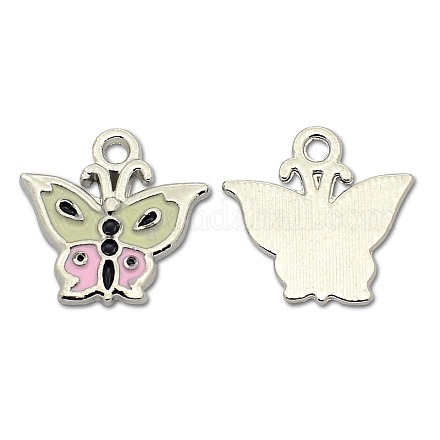 Plaqué platine alliage pendentifs émail de papillon ENAM-J201-12P-1