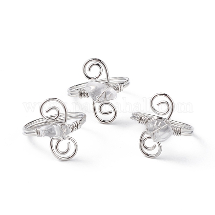 Chips de cristal de cuarzo natural con anillo de dedo de vórtice RJEW-L082-02P-02-1