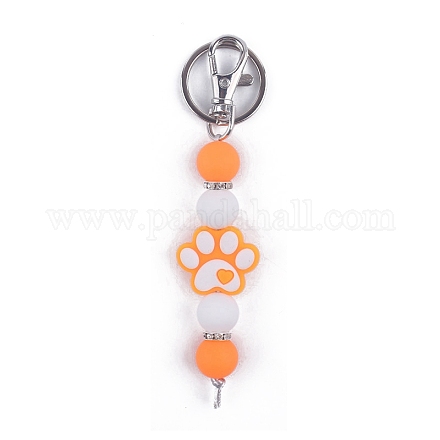 Round & Dog Paw Print Silicone Beaded Keychain PW-WG52716-05-1