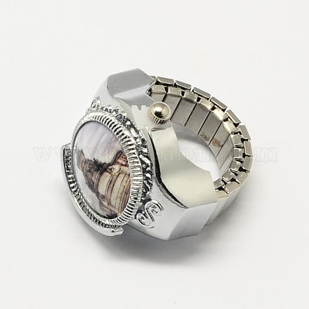 Relojes de cuarzo anillo de estiramiento hierro tono platino RJEW-R119-08D-1