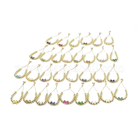 Bracelets coulissants à perles rondes en laiton plaqué en rack pour femmes BJEW-M232-03G-1