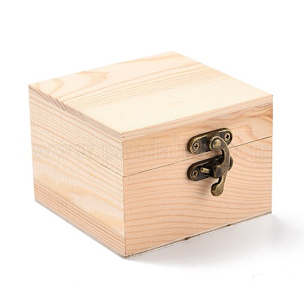 木製収納ボックス  アクセサリー箱  鉄の留め金付き  正方形  バリーウッド  9.9x9.1x6.5cm  内径：76x75mm OBOX-WH0004-03A-1