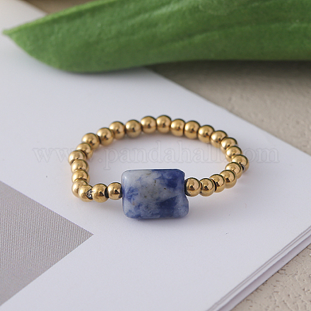 Регулируемые кольца из натуральной голубой яшмы с бусинами из нержавеющей стали&nbsp;MA1477-6-1