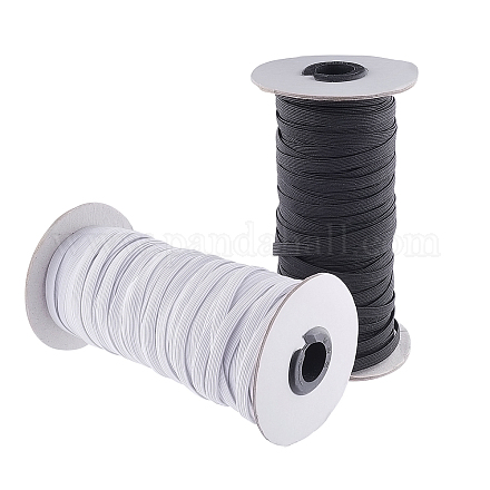 Pandahall 2 rouleaux 6mm polyester caoutchouc tressé plat élastique bande extensible cordon ruban pour bandeaux couture vêtements ceintures EC-PH0001-20-1