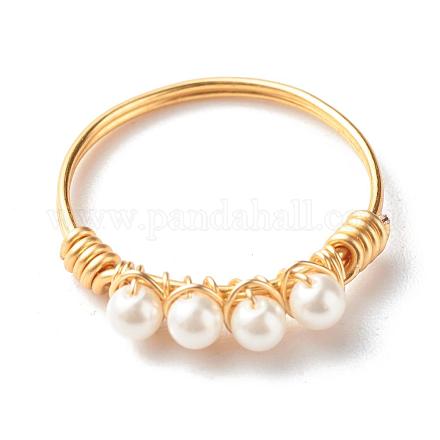 Round Shell Pearl Beads Finger Rings X1-RJEW-TA00001-1