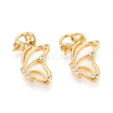 Подвески-булавки с микропаве из кубических цирконий и ракушек в форме чашечки-жемчужины из латуни KK-T079-45G-1