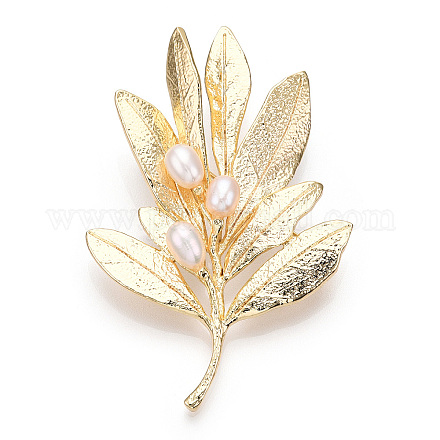 Broches de hojas de perlas naturales para mujer JEWB-N001-11G-1