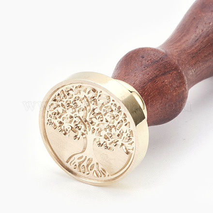 Brass Wax Seal Stamp and Wood Handle Sets AJEW-WH0056-A05-1