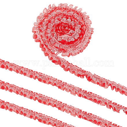 OLYCRAFT 19.7 Yards Red Ruffled Chiffon Tape Ribbon Double Layer Pleated Polyester Lace Trim Mesh Lace Ribbon Pleated Lace Edge Trim Garment Accessories for DIY Craft Sewing Ornaments Gift OCOR-WH0079-37-1